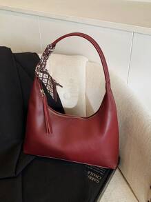 1 pieza Bolso bandolera/axilar minimalista de color rojo vino con pañuelo incluido