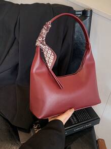 1 pieza Bolso bandolera/axilar minimalista de color rojo vino con pañuelo incluido