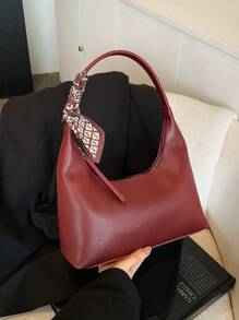 1 pieza Bolso bandolera/axilar minimalista de color rojo vino con pañuelo incluido