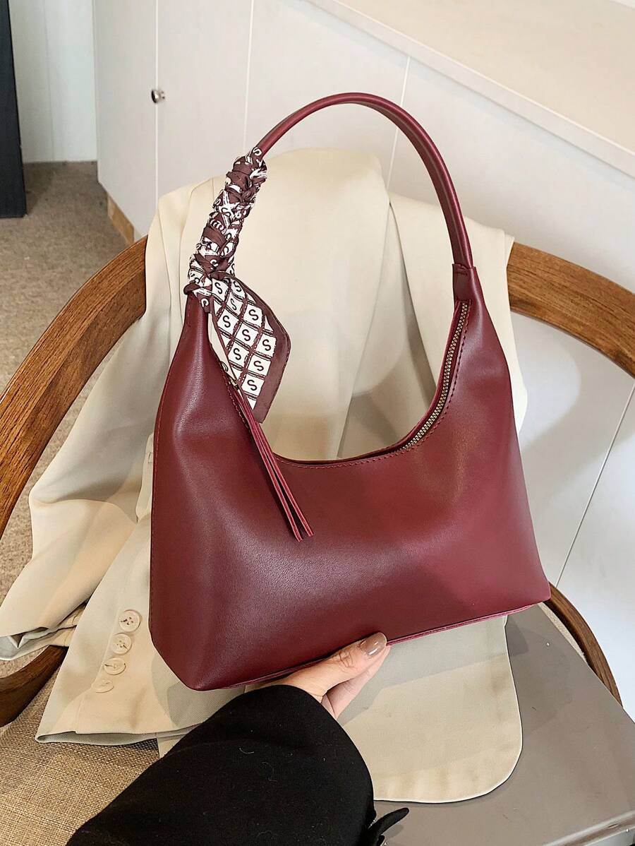 1 pieza Bolso bandolera/axilar minimalista de color rojo vino con pañuelo incluido