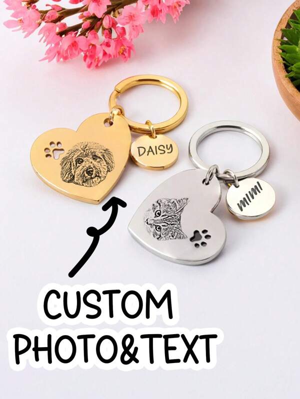 1 szt. Grawerowany laserowo portret zwierzaka z imieniem w kształcie serca Brelok z imieniem na zamówienie Spersonalizowany prezent dla miłośników zwierząt Brelok do kluczy Brelok do torby Najlepszy prezent na urodziny dla rodziny, przyjaciół, pamiątkowa pamiątka, chłopak, dziewczyna, mama, tata, rodzina, przyjaciel, rocznica, walentynki, dzień matki, urodziny, dzień dziecka, dzień ojca, ukończenie szkoły, nowy rok, pies, grawerowany, Y2K, stylowy, unisex, swobodny, idealny prezent dla niego, idealny prezent dla niej, chłopak, dziewczyna, rodzina, przyjaciele, dzieci, na rocznice, na urodziny, na ukończenie szkoły, na parapetówkę, na wesela, breloki do toreb