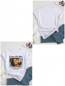 定制照片打印女式 T 恤，个性化姓名文字打印，适合情人节、新年、生日、周年纪念、节日，上传您的自拍/朋友/情侣/宠物照片并自定义文字，白色短袖圆领，生日礼物，音乐节服装，个性化服饰，夏季上衣，装饰性、狗狗、独特、定制、美女服装，适合她、家人、朋友、粉红女孩、节日、度假、周年纪念、定制女式上衣、街头休闲时尚