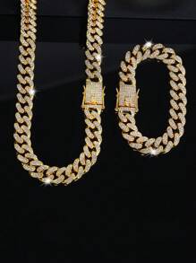 kuuioe 2pcs/Set Exquisite Cuban Link Chain Necklace Plus Bracelet,Unisex Hip Hop Jewelry For Rappers, Men's Jewelry Set,Perfect Gift For Son/ Father'S Day/Boyfriend - Style a - View 14