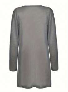 Women Solid Color Cardigan, Oversize Long Sleeve Coat With Pockets, Black/ Wine Red/ Grey/ Dark Grey/ Pink