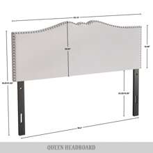 Castle Place Curved Upholstered Nailhead Trim Linen Headboard, Warm Grey, Full
