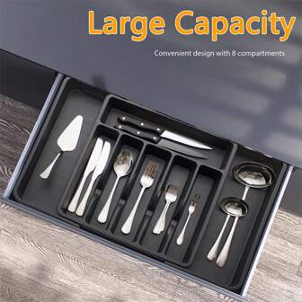 1 件可扩展餐具收纳盒，橱柜抽屉刀叉收纳盒，PP塑料，防尘抽屉收纳盒，厨房筷子用具隔间收纳托盘，橱柜收纳盒