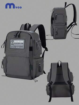 Myco 时尚字母贴片背包 大容量多口袋旅行包 16 英寸笔记本电脑包 情人节礼物