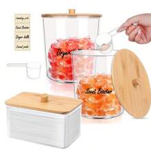 3 Packs Laundry Powder Container Jars And Acrylic Dryer Sheet Holder With 2 Scoops & Labels Large Capacity Laundry Room Organization Jars With Lids For Laundry Detergent Laundry Pods Organizing - Transparent - View 1