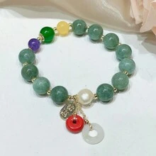 Feng Shui Handmade Chinese Wu Lou/Hu Lou Bracelet Health Protection (Green), Gemstone, Jade, Agate, Agate - Multicolor - View 8