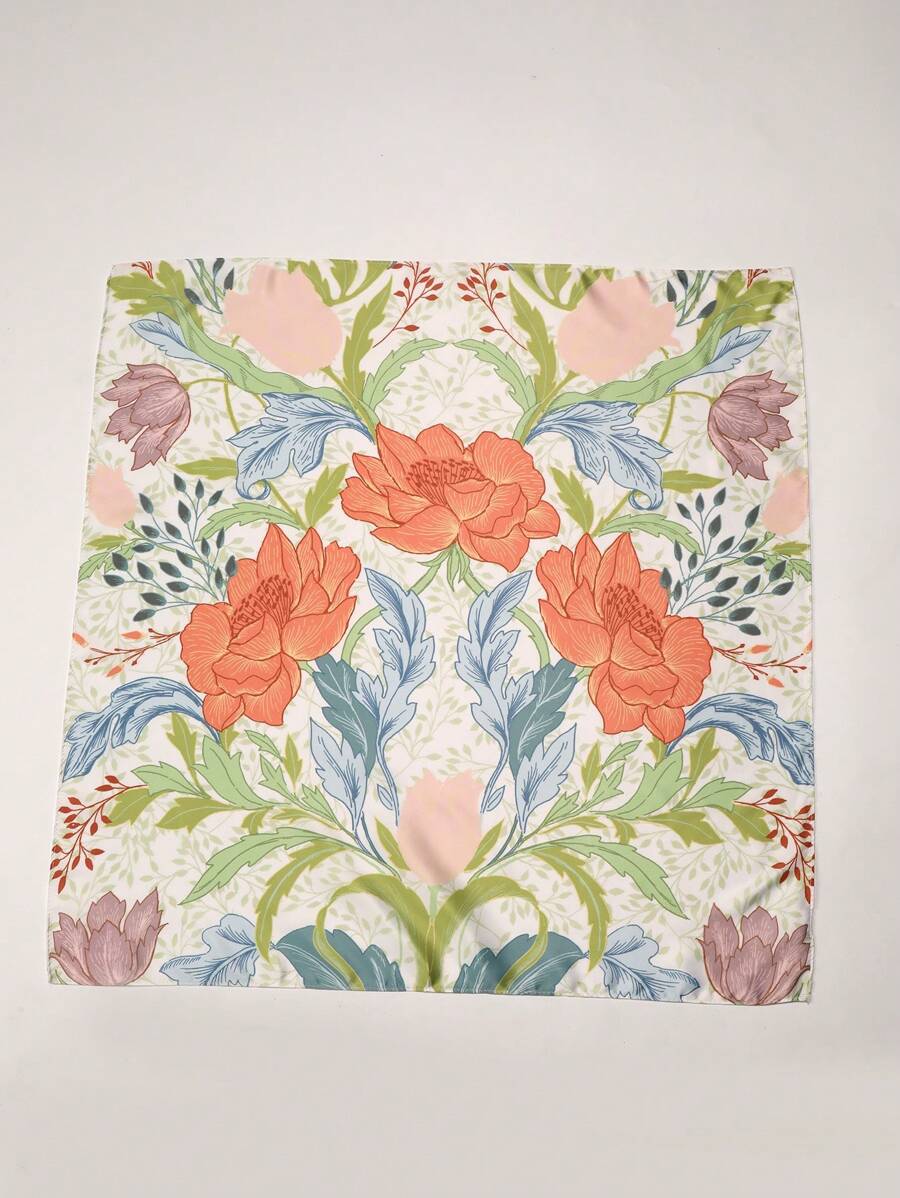 1PC Khăn vuông in họa tiết hoa Boho thanh lịch cho nữ Bandana Khăn trùm đầu bằng vải satin Phụ kiện tóc Ngày lễ tình nhân - Nhiều màu - Xem 1