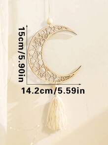 1pc Wooden Moon Star Hanging Ornaments With Tassels Khaki Moon Ornaments For Wedding Birthday Party Crafts Gift - Wooden Hanging - View 6