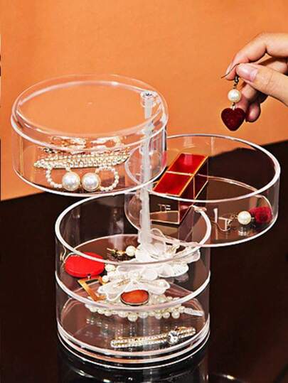 1 pieza Organizador de joyería giratorio de 360° con múltiples niveles - Estante multilámpara semi-transparente, organizador de joyas, vitrina de joyas, caja de almacenamiento de joyas giratoria, organizador de maquillaje, adecuado para guardar joyas pequeñas, aretes, accesorios para el cabello, un regalo sencillo y exquisito para mujeres