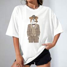 Unisex 100% Cotton Oversized T - Shirt With Suave Bulldog Print