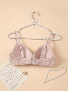 Sujetador rosa sexy de encaje con aros de acero, diseño recogido y taza fina, cómodo y transpirable, versátil para uso diario
