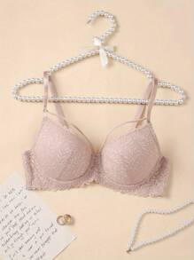 Sujetador rosa sexy de encaje con aros de acero, diseño recogido y taza fina, cómodo y transpirable, versátil para uso diario