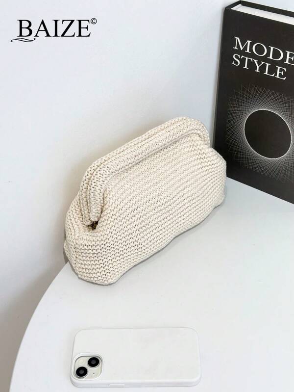 ENBEI BAIZE Elegant Dungi Colorblock Clutch Bag - Geantă cosmetică mare, geantă albă, durabilă, genți pentru femei, geantă de plajă multifuncțională pentru femei, portofel de vară elegant, geantă de damă, potrivită pentru uz zilnic și ocazii de sărbători, cadou de Ziua Mamei, geantă suvenir pentru sezonul nunții