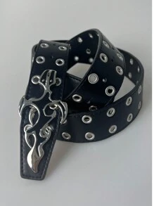 1pc Casual, Retro, Sexy Street Style, Light Business Cross Leather PU (Polyurethane) Metal Eyelets Belt, Cross Buckle Detachable Double-Sided Unisex Belt, Spring/Summer New, Suitable For All Seasons, Valentine's Day Gift