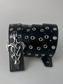 1pc Casual, Retro, Sexy Street Style, Light Business Cross Leather PU (Polyurethane) Metal Eyelets Belt, Cross Buckle Detachable Double-Sided Unisex Belt, Spring/Summer New, Suitable For All Seasons, Valentine's Day Gift