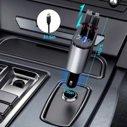 NADODO Retractable Car Charger, 4 In 1 Versatile Car Charger Fast Car Phone Charger 120W Max,Two Retractable Cables And USB A&USB C Ports Car Charger Adapter Compatible With Iphone 16/15/14/13/12 Pro Max XR,IPad, Pixel,TCL And More