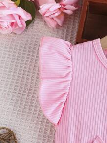 Young Girl Summer Ruffled Sleeves Bowknot Locational Rose Print Casual Dress - Multicolor - View 4