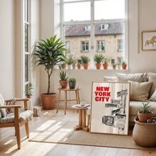 1/2幅纽约市墙面艺术画，纽约天际线和街道标志印刷帆布画，复古纽约海报，现代简约装饰，适用于卧室、客厅或办公室家居装饰，无框 - 彩色 - 查看 5