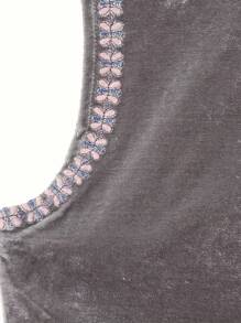 Womens Embroidered Vest Tops Classic Sleeveless Open Front Cardigan Velvet Vest Fall Outwear - Grey - View 7