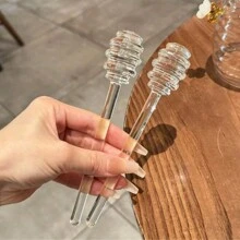 1pc Honey Dipper Multi-Functional Food Utensil, Honey Stirring Spoon, Creative Cute Glass Long Handle Coffee Jam Mixer,School Supplies