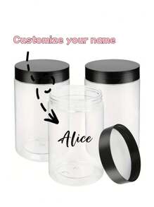 1pc Customized Clear Plastic Jars With Lids, Refillable, Leakproof, Short-Term Food Storage Containers, Clear Plastic Jars For Dried Fruits And Snacks - Multicolor - View 7