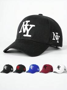 1 件 3D 刺绣 NY 正面和侧面仿毛棒球帽，可调节户外防晒休闲帽，适合春季、秋季、旅行、海滩、男士和女士，Y2K 风格 - 棒球帽 - 查看 1