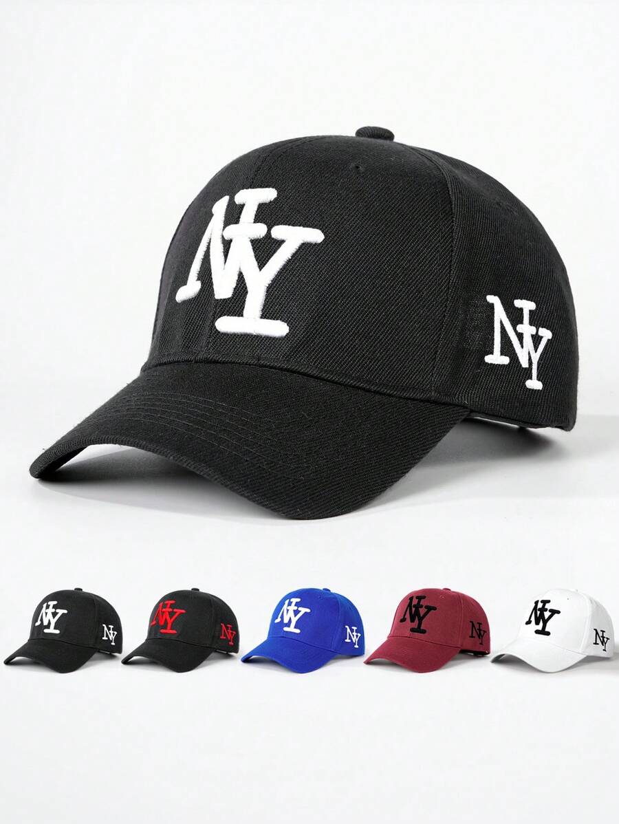 1 件 3D 刺绣 NY 正面和侧面仿毛棒球帽，可调节户外防晒休闲帽，适合春季、秋季、旅行、海滩、男士和女士，Y2K 风格 - 棒球帽 - 查看 1