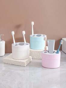 1pc White Toothbrush Holder, Household Desktop Toothbrush Toothpaste Storage Rack, Can Be Used For Toilet Toothpaste Toothbrush Storage Home Bathroom Decor Summer - Multicolor - View 7