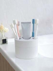 1pc White Toothbrush Holder, Household Desktop Toothbrush Toothpaste Storage Rack, Can Be Used For Toilet Toothpaste Toothbrush Storage Home Bathroom Decor Summer - Multicolor - View 5