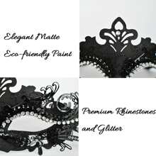 情侣面具 - 闪亮金属丝覆盆子色水晶威尼斯面具，男士狂欢节面具（面具为手工绘制，因此可能存在轻微的线条偏差，但不影响使用）