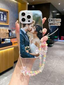 1 Pc Customizable Transparent TPU Phone Case With Adjustable Beaded Bow Wrist Strap, Compatible With IPhone, Android Phones, Galaxy A51 4G, A52, A52s 5G, S23 Ultra, A13 4G, A12, S22 Ultra, OPPO A54, Galaxy A54 - Multicolor - View 1