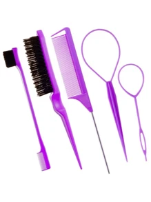 5件套三排钢针梳子，长尾眉刷，高光梳，适用于发型、化妆、盘发造型，也可作为学习用品、礼品、美发配件、头部饰品。 - 彩色 - 查看 13