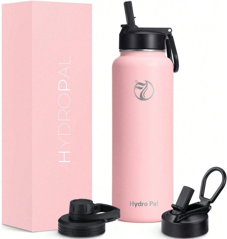32 Insulated Water Bottles With 2 Leak Proof Lids(Spout Lid And Straw Lid), Wide Mouth Sport Water Bottle With Straw, Stainless Steel Powder-Coated Water Flask, Double Walled Vacuum - Hồng - Xem 1