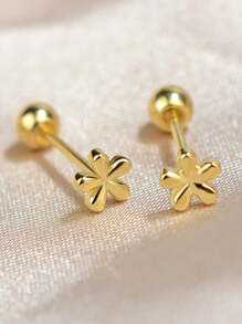 2 Pcs New Simple Stainless Steel Golden Flower Small Stud Earring For Women Girl Teen Tiny Screw Back Piercing Accessories
