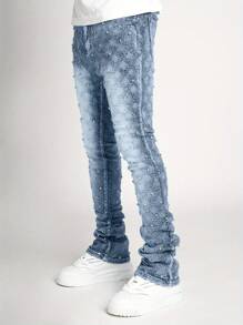 Spring Summer Skinny Jeans Fashion Rhinestone Streetwear Denim Pants With Pockets - Blue - View 2