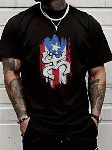 1 Piece, 100% Cotton, Puerto Rico, Creative Tree Frog Pattern, Men's Universal Leisure, Rich And Interesting Cartoon Style, Men's Short-Sleeved Printed T-Shirt, Street Collar Cotton Short-Sleeved T-Shirt, Fashion T-Shirt, Holiday Gift.