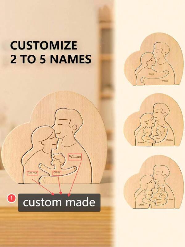 1pc Personalized Wooden Interesting Couple/Family DIY Puzzle Craft Decor, Laser Engraved Customized Name, Unique Family Puzzle Memorial Gift For Valentine's Day Gifts Birthday Graduation,Multi-Functional, ,Anti-Mold,Ornamental,Reusable,Exquisite,Stylish,High-Quality,Adorable,Modern,Colorful,Custom,Unique,Personalized,Ideal Gifts For Him,Ideal Gifts For Her,For Anniversaries,For Birthdays,For Housewarming,For Graduation,Kitchen,Dining Room,Bedroom,Office,Living Room,Home,Garden,Tea Room