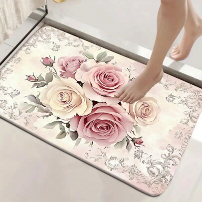 1 Stück Hof Pfingstrose Badvorleger, maschinenwaschbar, saugfähig und rutschfest, weich & dick aus Polyesterfaser, geeignet für Badezimmer, Dusche, Waschküche, Schlafzimmer, Heimdekoration Badezimmerdekoration Badteppich Bodenbelag Outdoor-Teppich Türmatte Herbstdekoration Badaccessoires Eingangsbereich Dekoration
