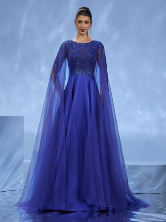 DELLA COUTURE 手工制作的撞色亮片装饰礼服，优雅合身的长袍，适合派对、联欢会、婚礼和其他正式场合，舞会礼服和鸡尾酒会礼服，派对礼服，婚礼宾客礼服，晚礼服