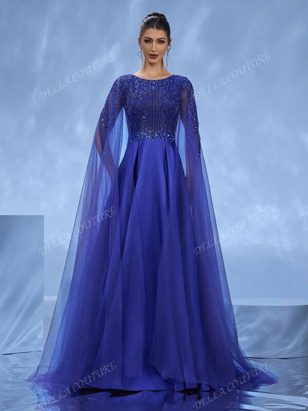 DELLA COUTURE Handmade Contrast Sequin Decorated Formal Gown, Elegant Fitted Robe, Suitable For Parties, Galas, Weddings And Other Formal Occasions, Ball Gown And Cocktail Dress, Party Dress, Wedding Guest Dress, Evening Dress
