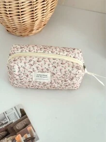 Neceser de maquillaje de terciopelo con estampado floral, bolsa con cremallera de tela con estampado floral, organizador de artículos de tocador de estilo campestre lindo para uso diario, hogar o viaje