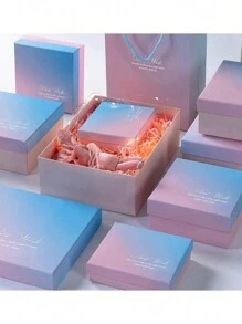 1 件礼盒套装 + 拉菲草渐变粉色唇膏礼盒，浪漫情人节生日礼物包装，婚礼礼品盒，新年礼品盒 - 珠光漸層粉紅色 - 查看 2