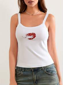 Summer Crop Tank Tops For Women Y2k Spaghetti Strap Cami Tops Graphic Tees Beach Vacation Tops Sleeveless Scoop Neck Camisole Slim Fit Tees Cute Going Out Tops For Teen Girls For Street Shopping Club Aesthetic Clothes - 紅色 - 查看 5