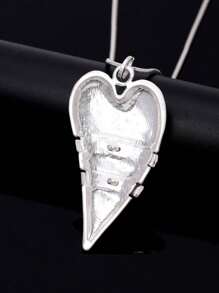 复古心形吊坠时尚长链配饰女士吊坠项链珠宝 - 銀色 - 查看 3
