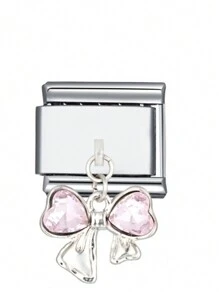 1 件 2025 情人节顶级时尚蝴蝶结、心形花朵流苏 DIY 意大利模块化魅力情侣手链不锈钢珠宝制作配件，适合节日礼物、派对、日常装扮