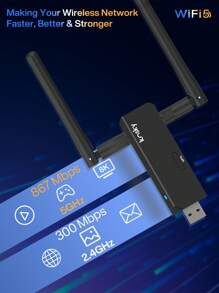 KOSKY Adaptateur WiFi USB sans fil | WiFi 5 | Bande double | 1200 Mbps | 802.11ac | 2* Antenne SMA externe | 2,4 GHz et 5,8 GHz | USB 2.0 | Boostez votre vitesse Internet avec l'adaptateur WiFi USB sans fil 1200 Mbps