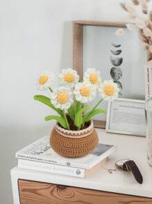 1 Conjunto Kit de Crochê Adequado para Iniciantes, Buquê Floral de Crochê Feito à Mão, Materiais para Plantas em Vaso de Tulipa e Girassol, Inclui Acessórios Básicos e Tutoriais